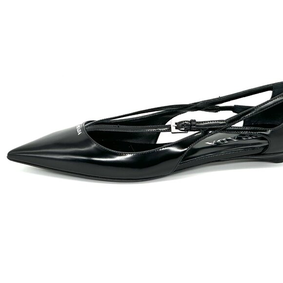 PRADA Pointed Toe Cutout Cut Out Strappy Leather Ballerina Ballet Flats - Picture 3 of 15